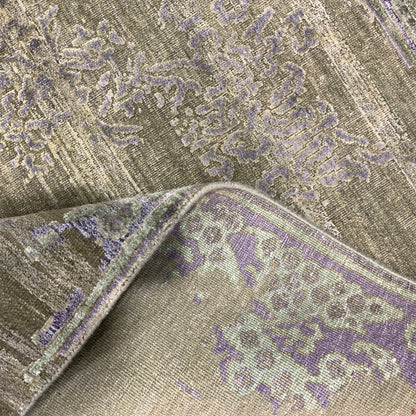 Olive Green Silver, Silk Wool Oxidized Transitional Abrash Handknotted 7.11x9.11Ft 240x303Cms Area Rug