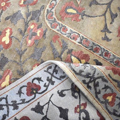 Get trendy with Uzbek Suzani Camel and Red Traditional Silk and Wool Handknotted Area Rug - Traditional Rugs available at Jaipur Oriental Rugs. Grab yours for $5940.00 today!