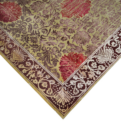 Rose Mustard Yellow and Red Floral Transitional Handknotted Area Rug