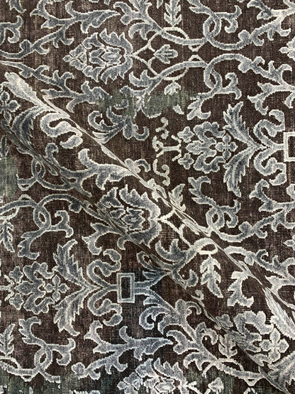 Camel, Grey Silk and Wool Transitional Damask Handknotted Area Rug