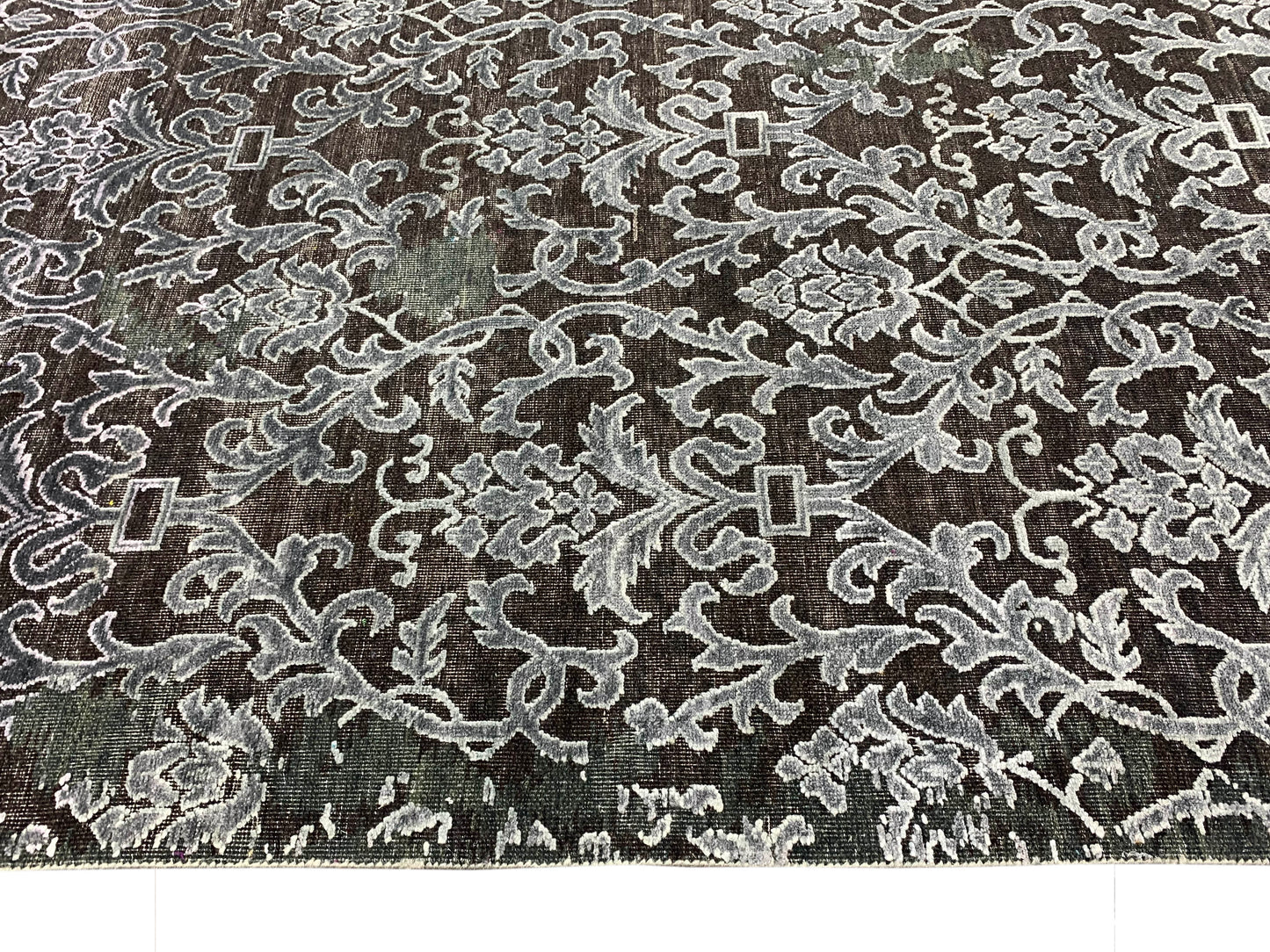 Camel, Grey Silk and Wool Transitional Damask Handknotted Area Rug