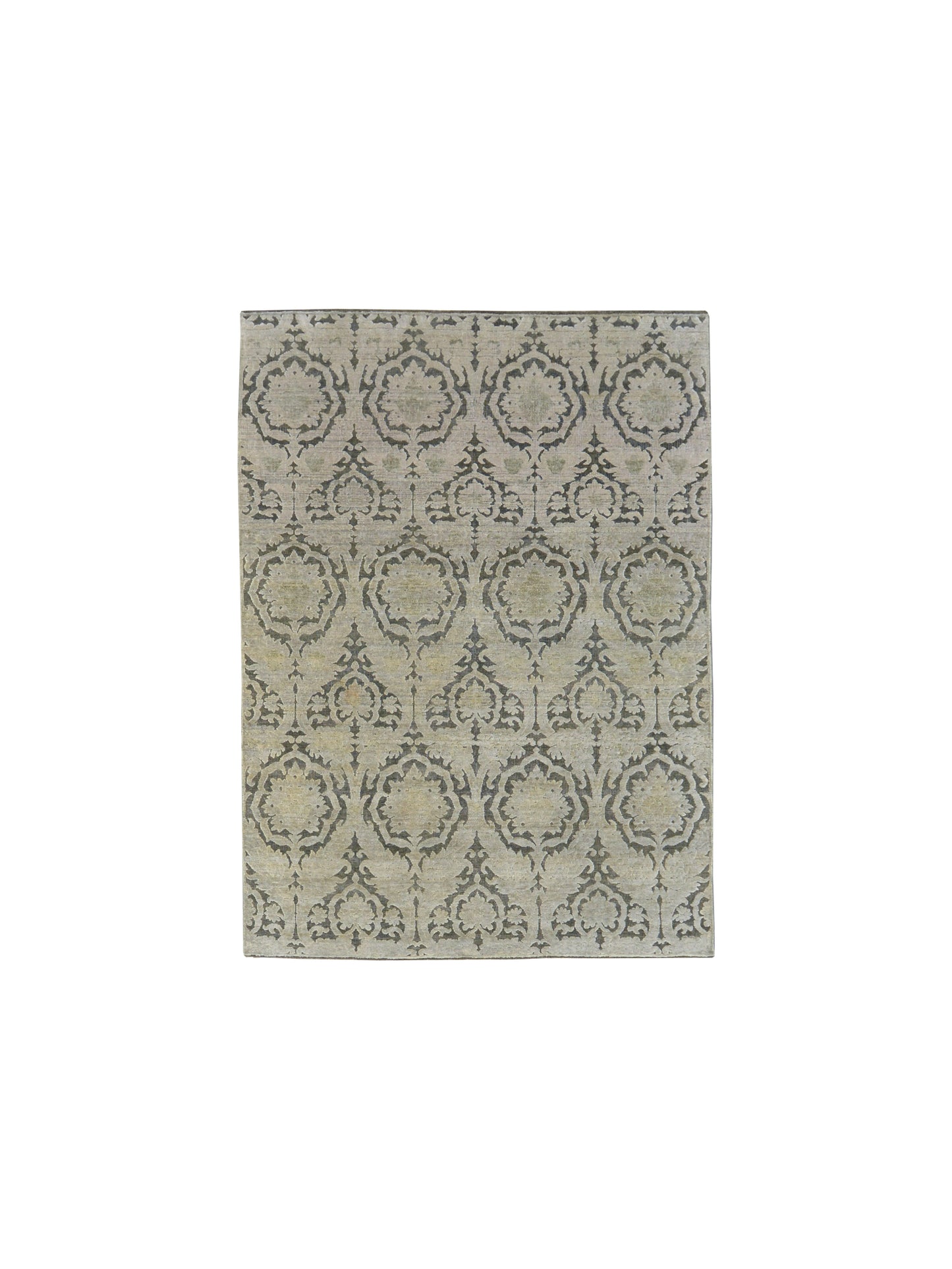 Grey Green Silk and Wool Transitional Handknotted Area Rug