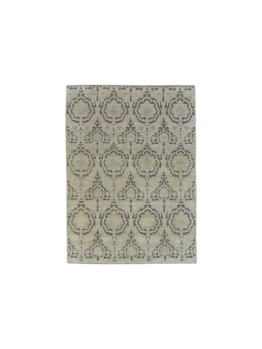 Grey Green Silk and Wool Transitional Handknotted Area Rug