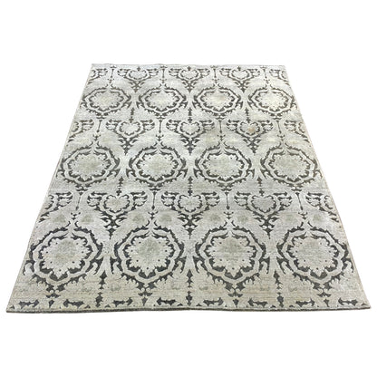 Grey Green Silk and Wool Transitional Handknotted Area Rug