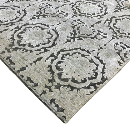 Grey Green Silk and Wool Transitional Handknotted Area Rug