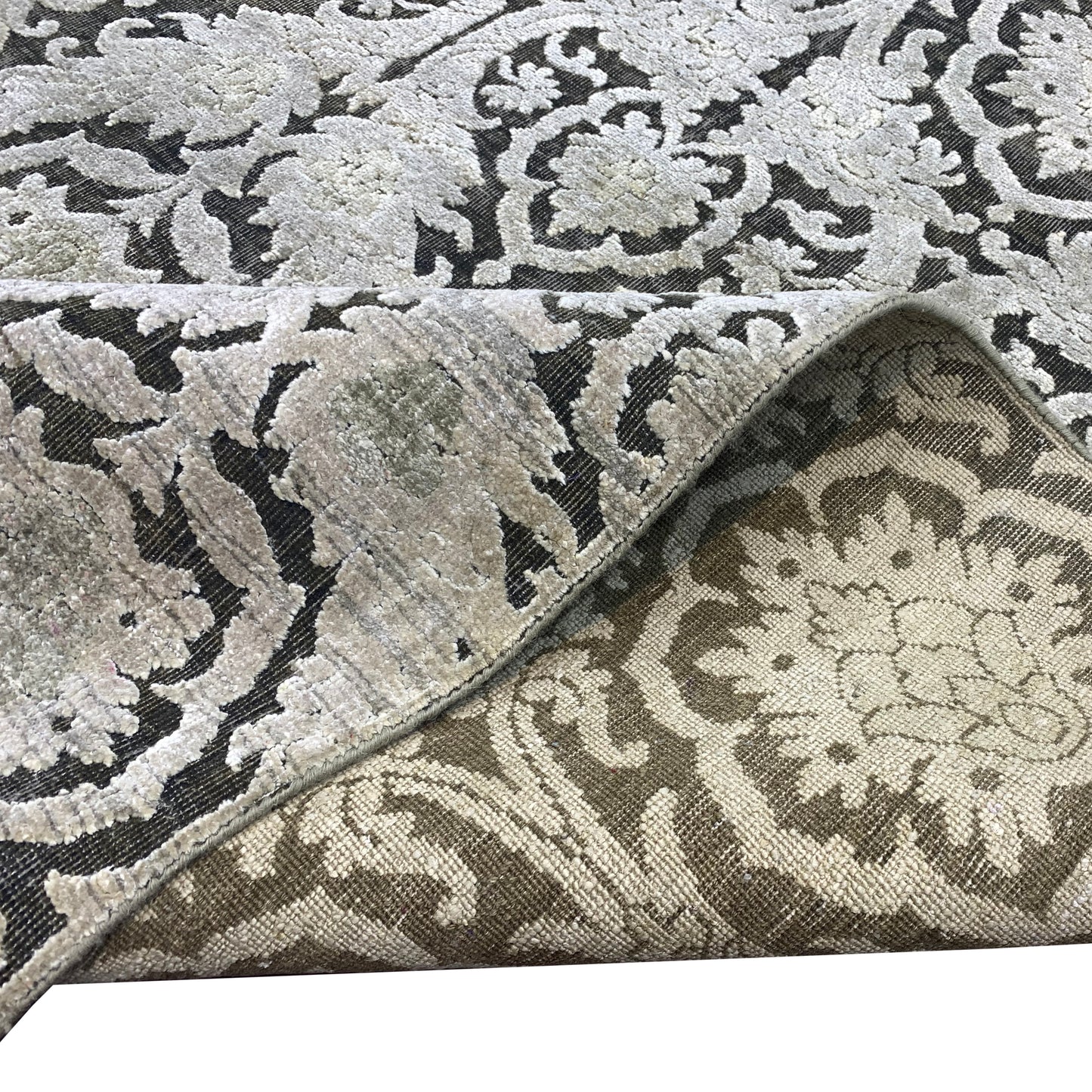 Grey Green Silk and Wool Transitional Handknotted Area Rug