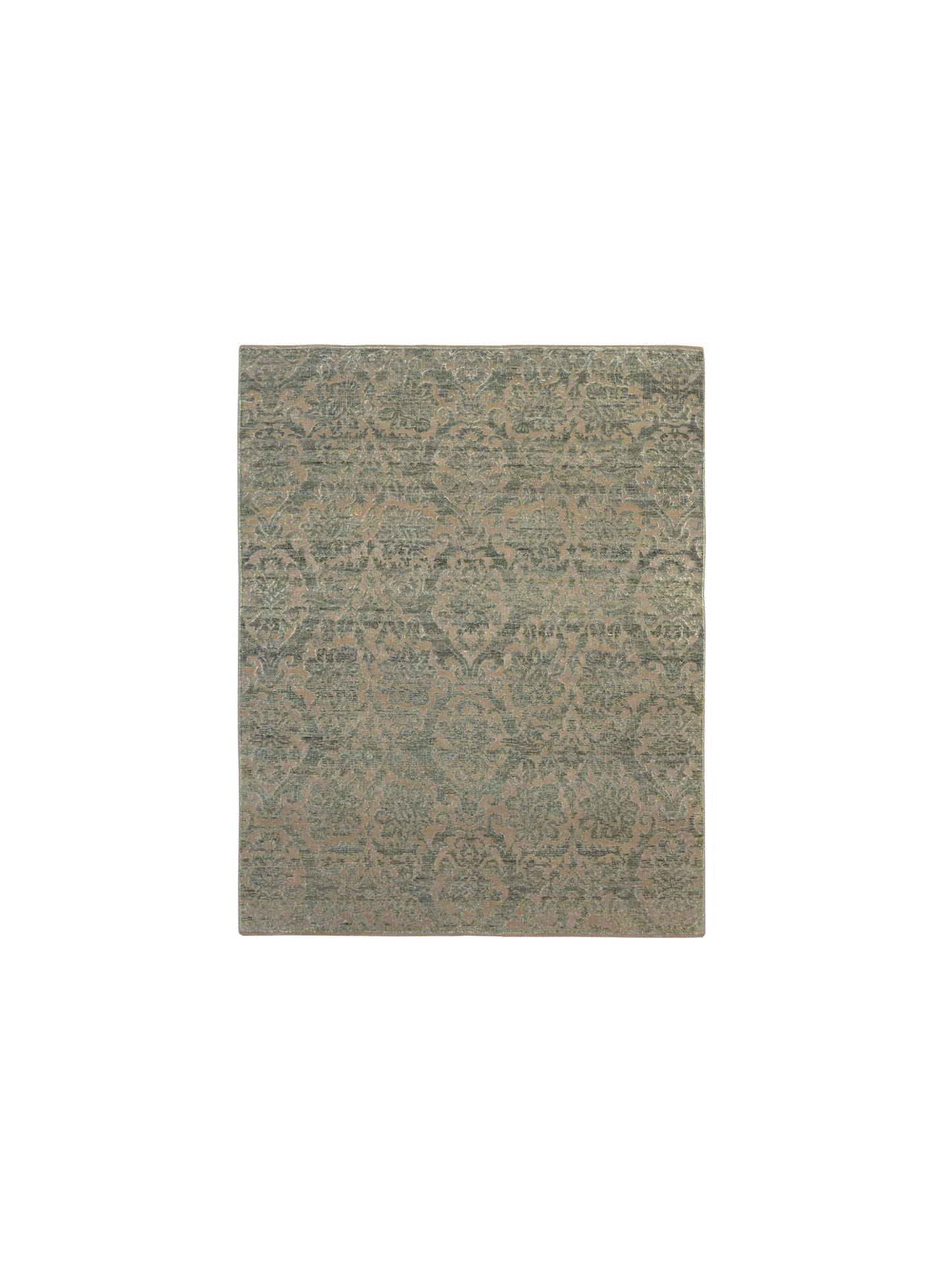 Camel Green Silk and Wool Transitional Handknotted Area Rug