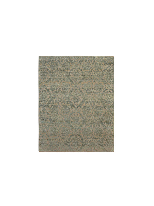 Camel Green Silk and Wool Transitional Handknotted Area Rug