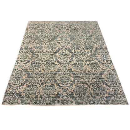 Camel Green Silk and Wool Transitional Handknotted Area Rug