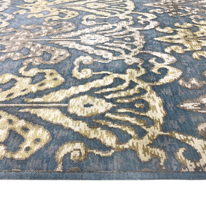 Allegra Blue, Ivory, Mustard and brown Transitional Ikat Handknotted Area Rug