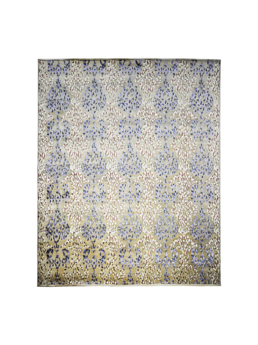 Floral Camel, Ivory Red and Lavender Transitional Damask Handknotted Area Rug