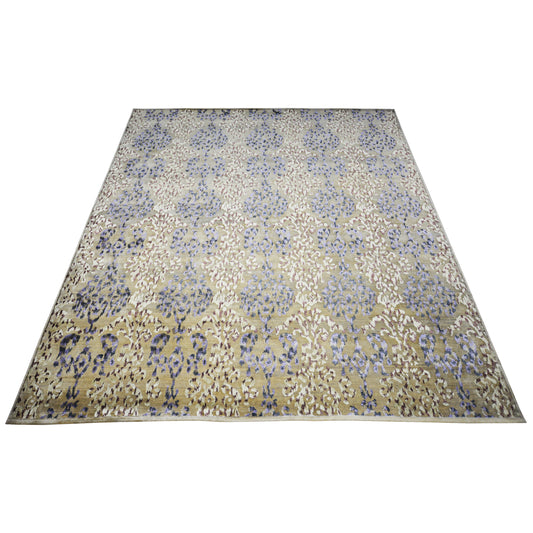 Floral Camel, Ivory Red and Lavender Transitional Damask Handknotted 8.2x9.11Ft 248x301Cms Area Rug