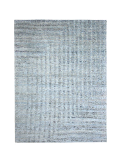 Grey and Silver Silk and Wool Modern Pattern Handknotted Area Rug