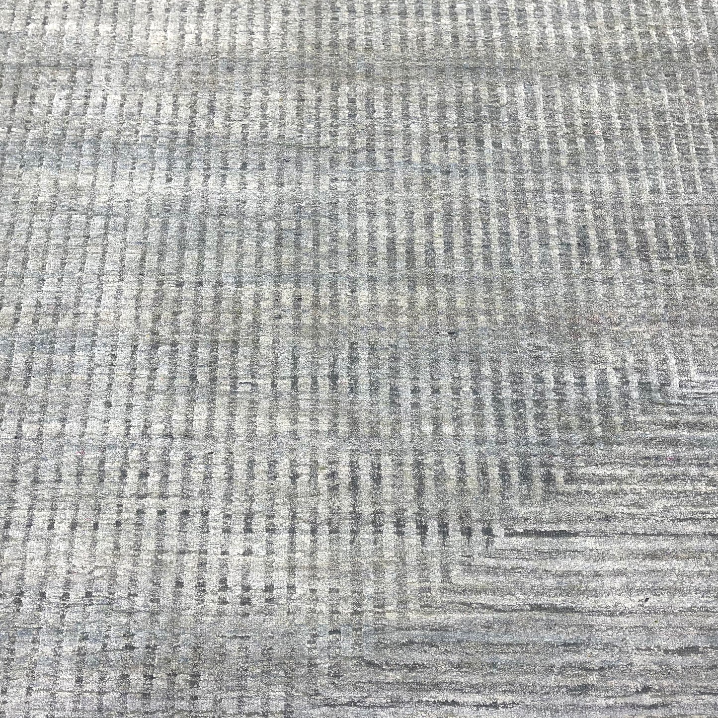 Grey and Silver Silk and Wool Modern Pattern Handknotted Area Rug