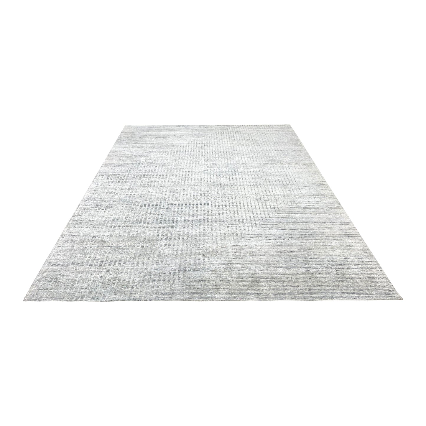 Grey and Silver Silk and Wool Modern Pattern Handknotted Area Rug