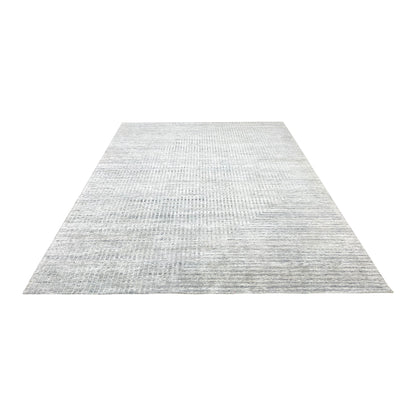 Grey and Silver Silk and Wool Modern Pattern Handknotted Area Rug