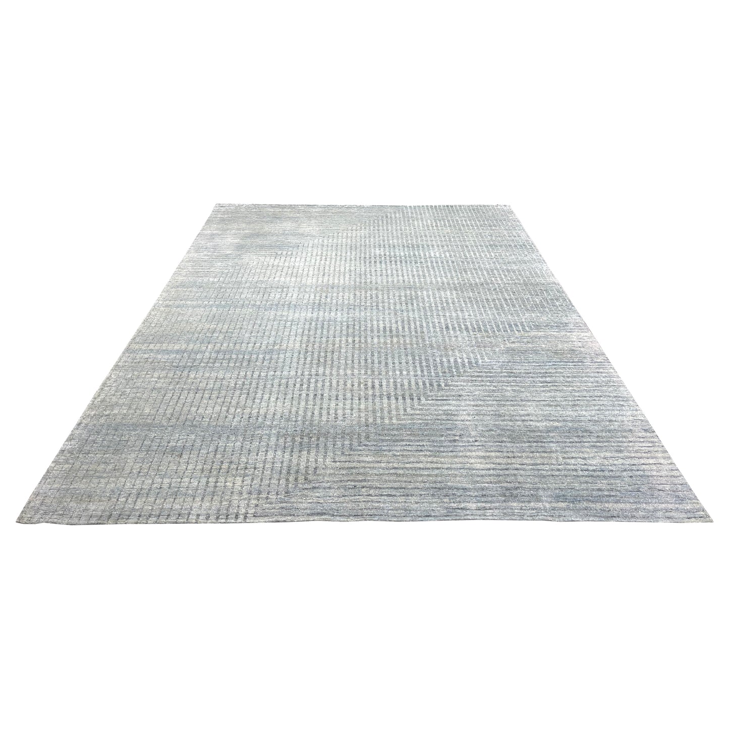 Grey and Silver Silk and Wool Modern Pattern Handknotted Area Rug