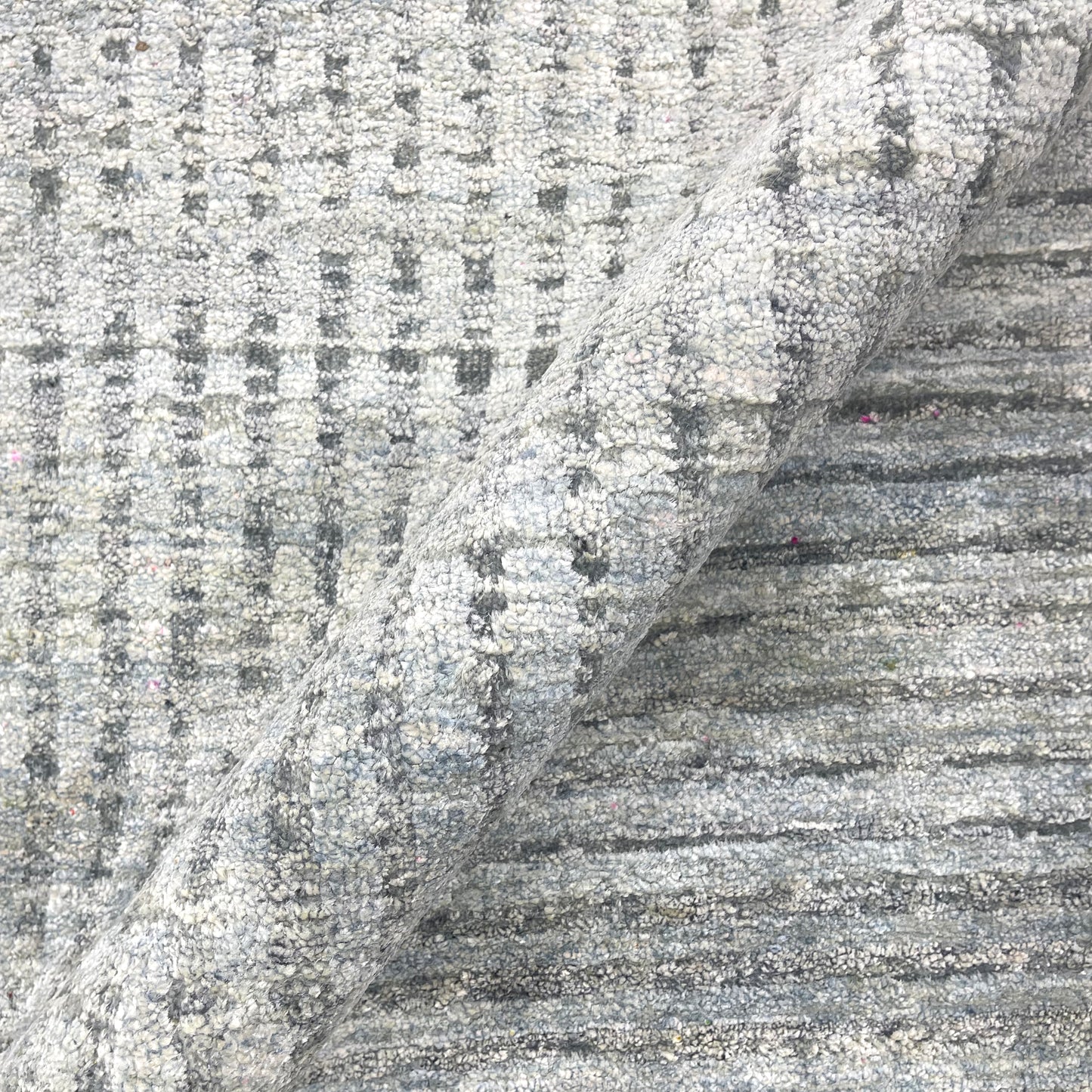 Grey and Silver Silk and Wool Modern Pattern Handknotted Area Rug