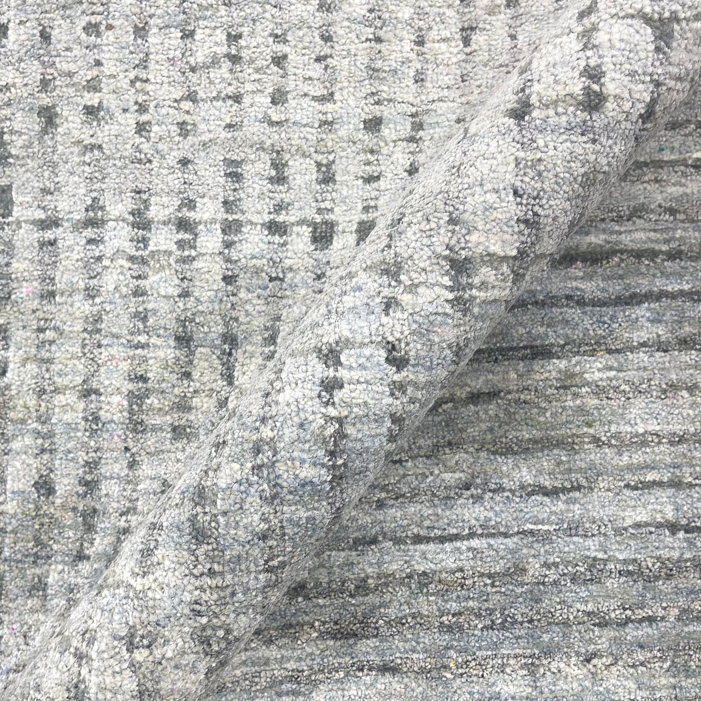 Grey and Silver Silk and Wool Modern Pattern Handknotted Area Rug