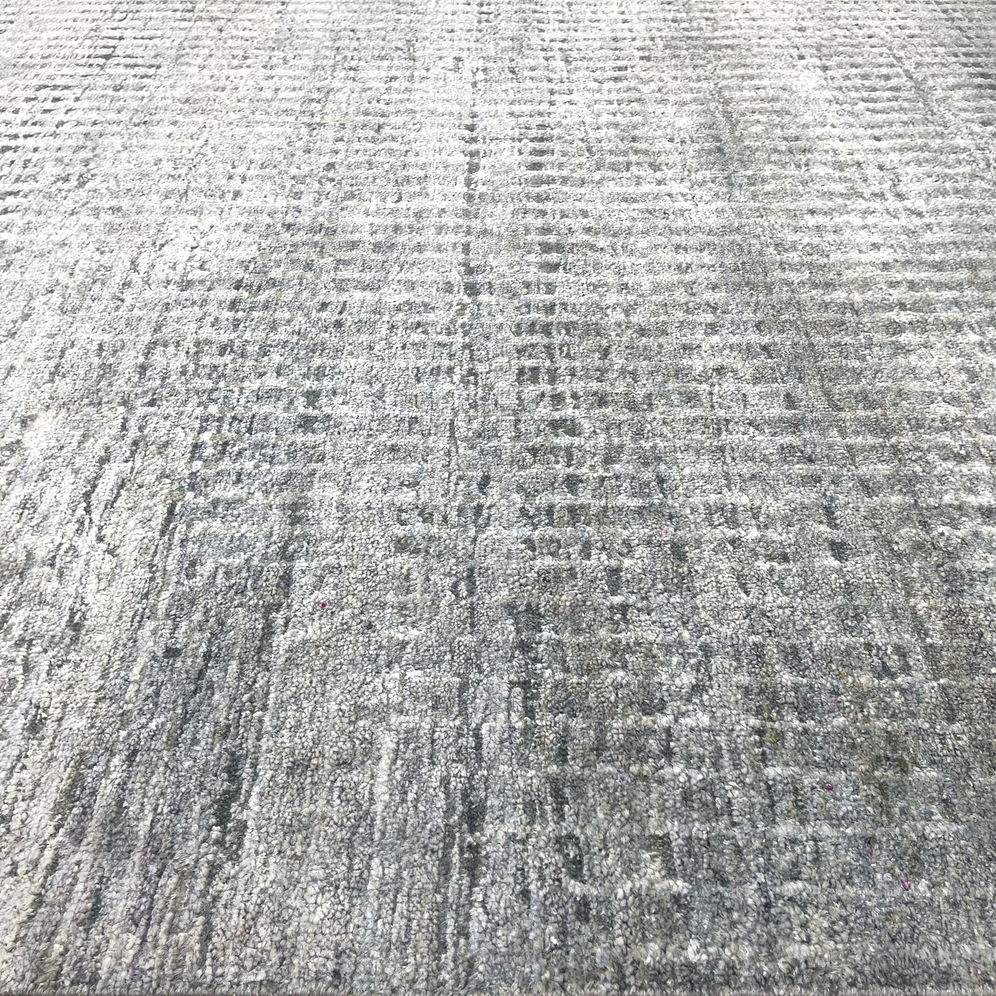 Grey and Silver Silk and Wool Modern Pattern Handknotted Area Rug