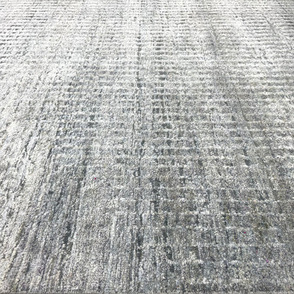 Grey and Silver Silk and Wool Modern Pattern Handknotted Area Rug