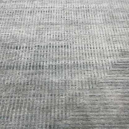 Grey and Silver Silk and Wool Modern Pattern Handknotted Area Rug