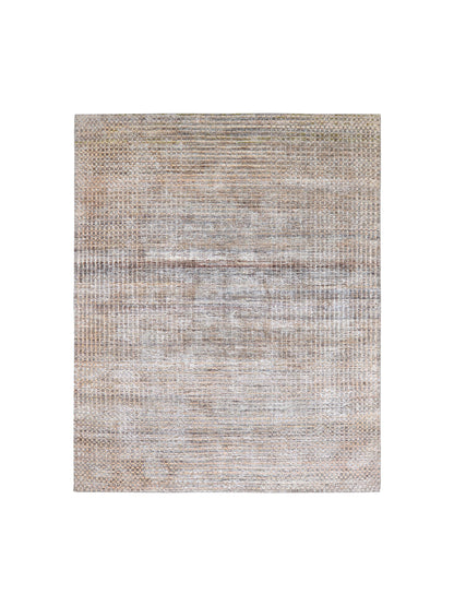 Brown Silver, Silk Wool Oxidized Modern Handknotted 7.11x9.10Ft 240x299Cms Area Rug