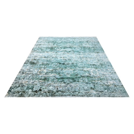 Green, Gold and Ivory Pure Silk Transitional Persian Handknotted 9.1x12.2ft 278x370Cms Area Rug