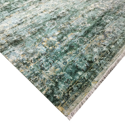 Green, Gold and Ivory Pure Silk Transitional Persian Handknotted 9.1x12.2ft 278x370Cms Area Rug