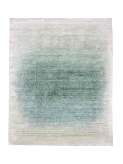 Green Ivory, Blended Silk Wool Oxidized Modern Ombre Handknotted 8.0X9.10Ft 244x298Cms Area Rug
