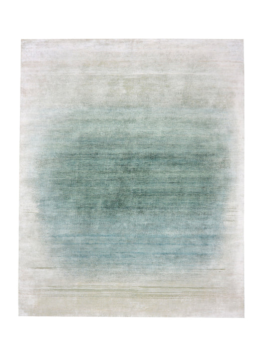 Green Ivory, Blended Silk Wool Oxidized Modern Ombre Handknotted 8.0X9.10Ft 244x298Cms Area Rug