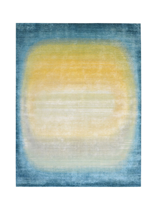 Green and Gold Silk Ombre Modern Handknotted 9.2x11.11ft 279x365Cms Area Rug