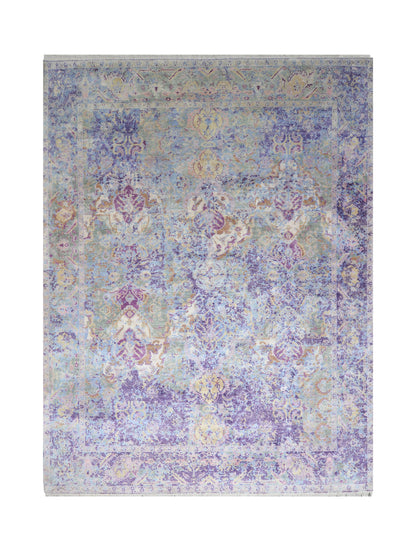 Grey and Lavender Silk Persian Erased Traditional Handknotted 9.3x12.1ft 282x369Cms Area Rug