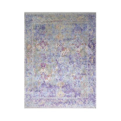 Grauer und lavendelfarbener Perser-Seidenteppich, abgenutzt, traditionell, handgeknüpft, 9.3x12.1ft (282x369cm), Teppich