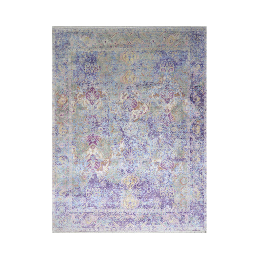 Grey and Lavender Silk Persian Erased Traditional Handknotted 9.3x12.1ft 282x369Cms Area Rug