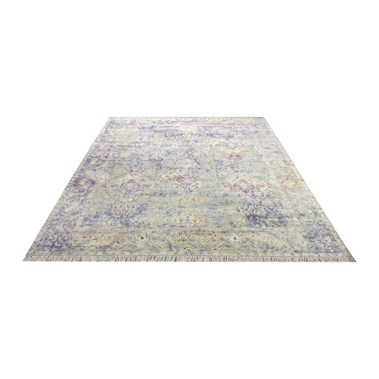 Grey and Lavender Silk Persian Erased Traditional Handknotted 9.3x12.1ft 282x369Cms Area Rug