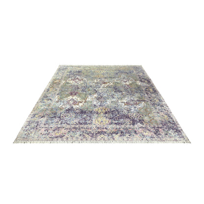 Grey and Lavender Silk Persian Erased Traditional Handknotted 9.3x12.1ft 282x369Cms Area Rug