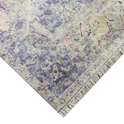 Grey and Lavender Silk Persian Erased Traditional Handknotted 9.3x12.1ft 282x369Cms Area Rug