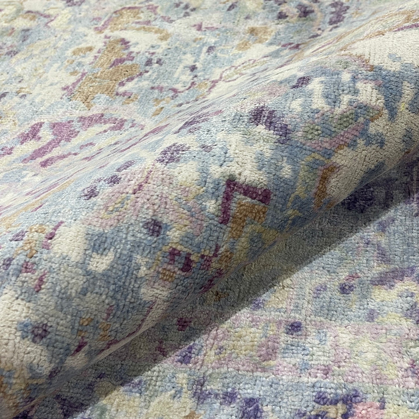 Grey and Lavender Silk Persian Erased Traditional Handknotted 9.3x12.1ft 282x369Cms Area Rug