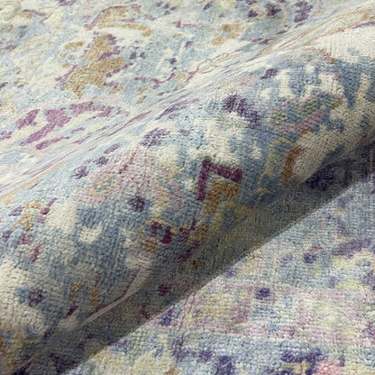 Grey and Lavender Silk Persian Erased Traditional Handknotted 9.3x12.1ft 282x369Cms Area Rug