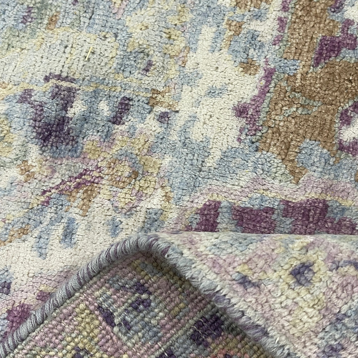 Grey and Lavender Silk Persian Erased Traditional Handknotted 9.3x12.1ft 282x369Cms Area Rug