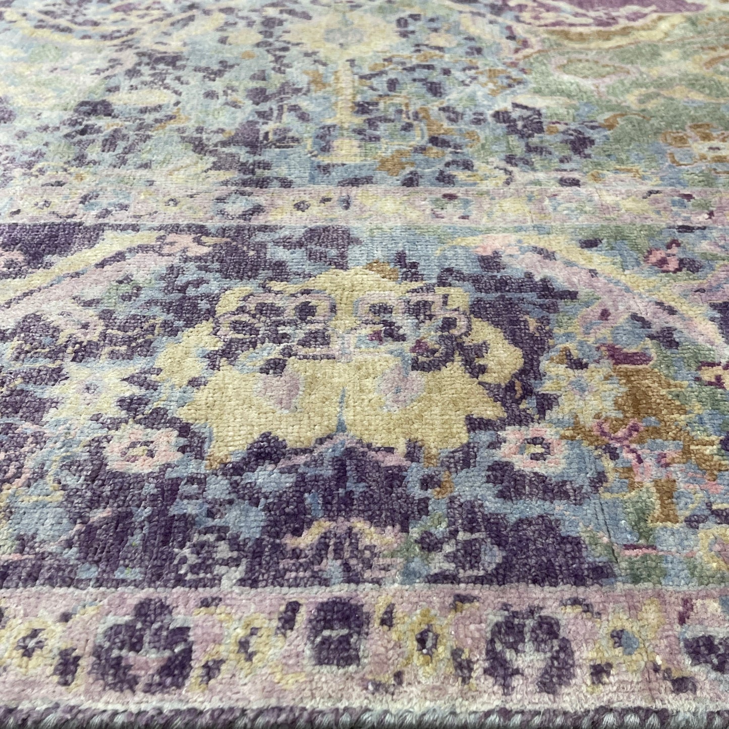 Grey and Lavender Silk Persian Erased Traditional Handknotted 9.3x12.1ft 282x369Cms Area Rug
