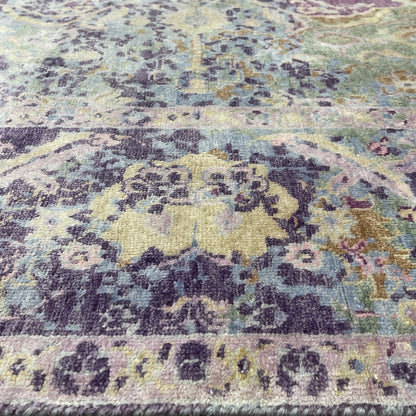 Grey and Lavender Silk Persian Erased Traditional Handknotted 9.3x12.1ft 282x369Cms Area Rug
