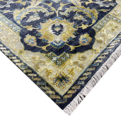 Navy Blue and Gold Silk and Wool Oxidized Persian Traditional Handknotted 9.11x14.2ft 304x431Cms Area Rug