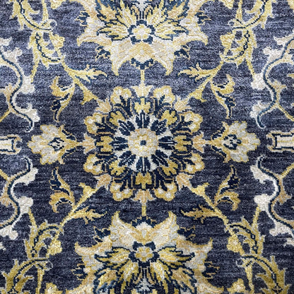 Navy Blue and Gold Silk and Wool Oxidized Persian Traditional Handknotted 9.0x12.5ft 274x377Cms Area Rug