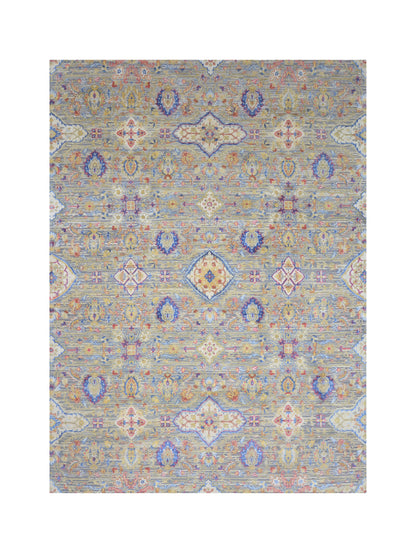 Gery and Ivory Silk and Wool Oxidized Persian Tabriz Transitional Handknotted 8.11x12.2ft 271x371Cms Area Rug