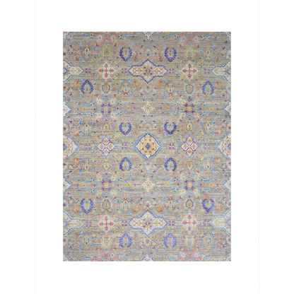 Gery and Ivory Silk and Wool Oxidized Persian Tabriz Transitional Handknotted 8.11x12.2ft 271x371Cms Area Rug