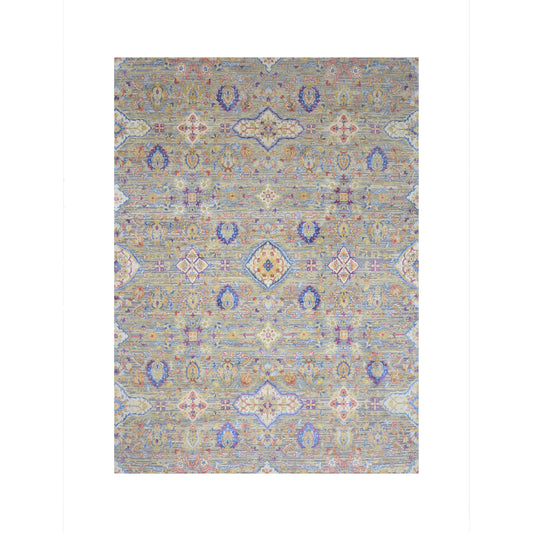 Gery and Ivory Silk and Wool Oxidized Persian Tabriz Transitional Handknotted 8.11x12.2ft 271x371Cms Area Rug