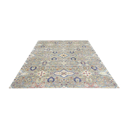 Gery and Ivory Silk and Wool Oxidized Persian Tabriz Transitional Handknotted 8.11x12.2ft 271x371Cms Area Rug