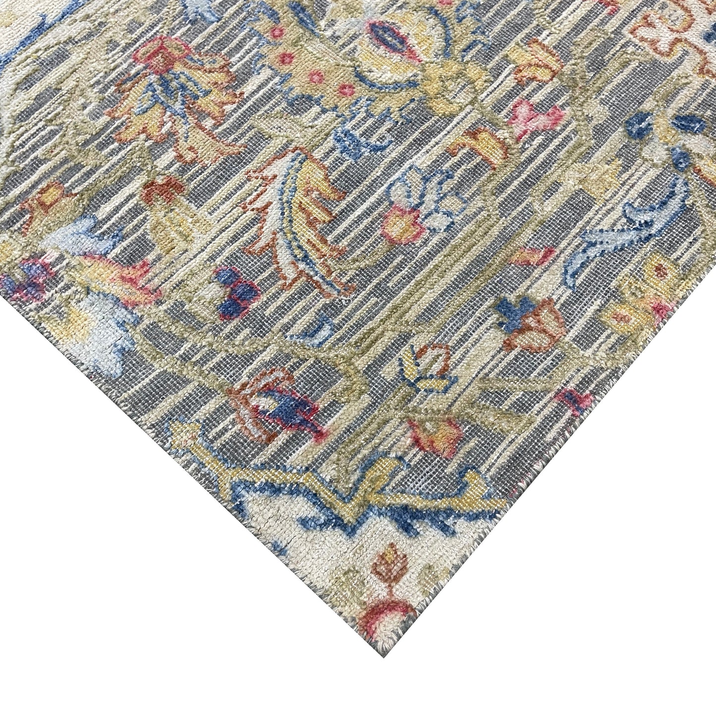 Gery and Ivory Silk and Wool Oxidized Persian Tabriz Transitional Handknotted 8.11x12.2ft 271x371Cms Area Rug